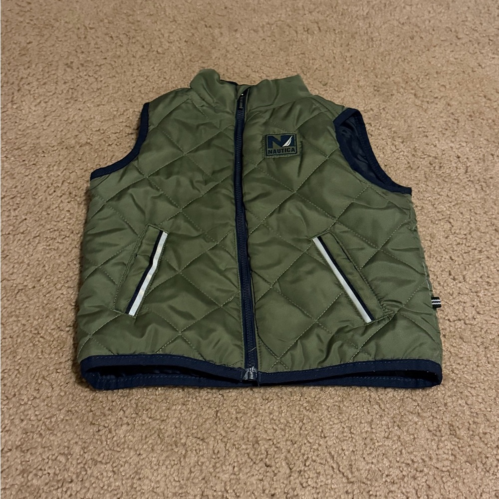Nautica Kids Quilted Puffer Vest Green Full Zip Logo Patch size 12M